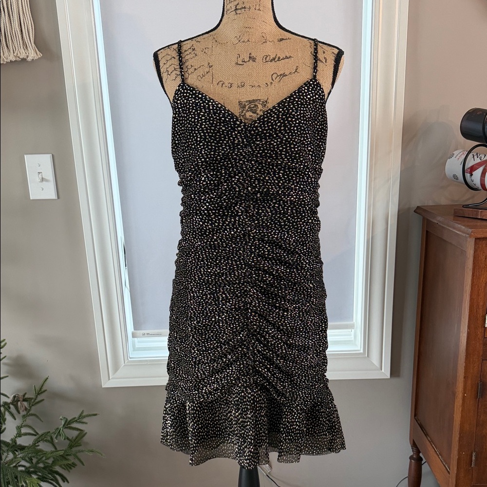 🆕 Guess Black Mini Dress Gold Animal print Size 14